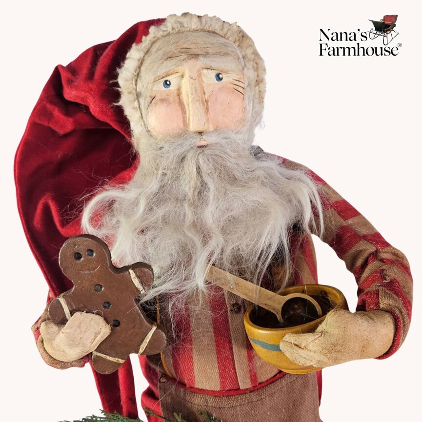 Baker Santa Gingerbread Striped Shirt, Red Cap & Stirring Bowl - 20"