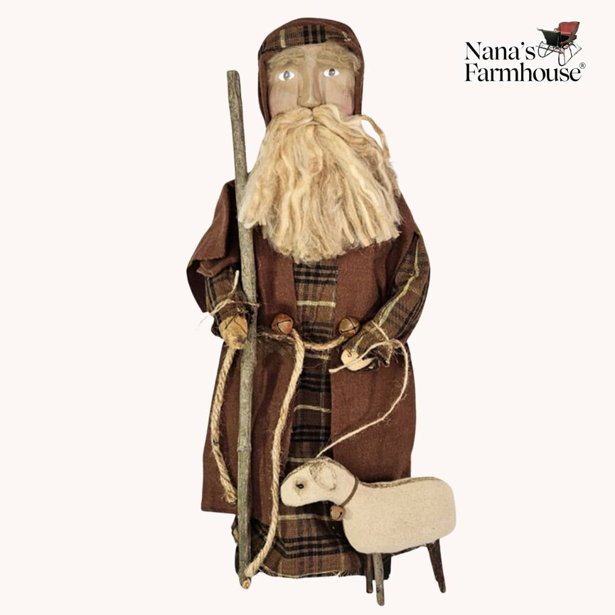 Shepherd Doll Holding Lamb & Staff with Clay Face - 21"