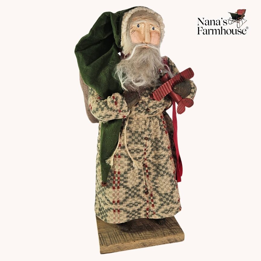 Santa in Green & Tan Coverlet Robe with Red Airplane - 20"