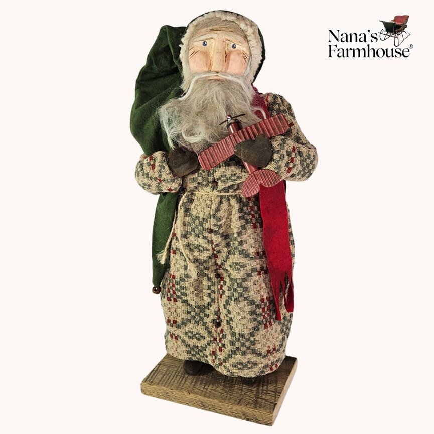 Santa in Green & Tan Coverlet Robe with Red Airplane - 20"