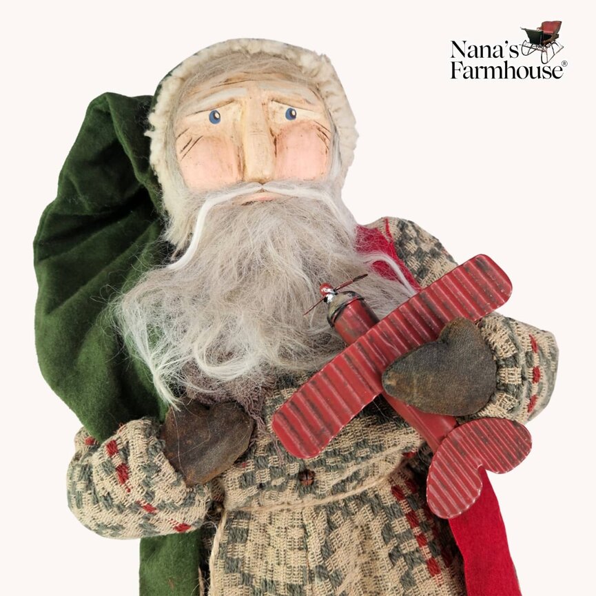 Santa in Green & Tan Coverlet Robe with Red Airplane - 20"