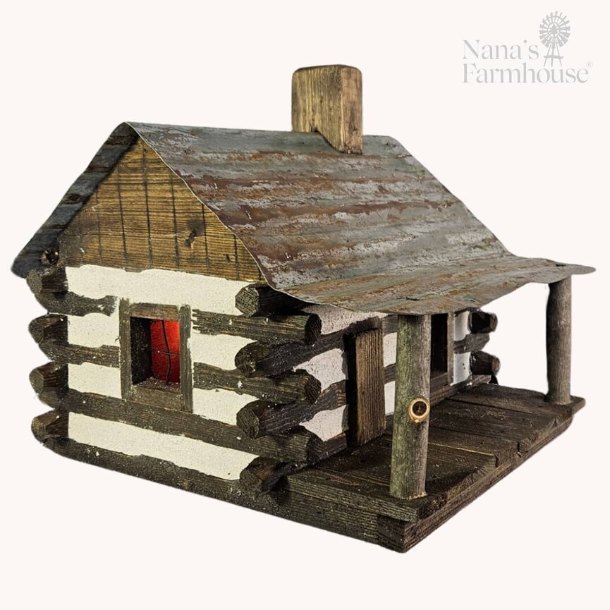 Homestead Log Cabin 2 Post Slant Covered Porch Lighted - 13.5" x 13" x 13.5