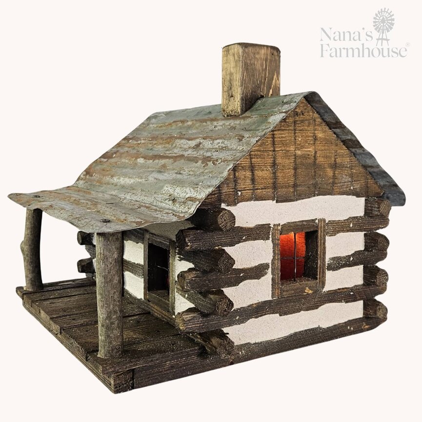 Homestead Log Cabin 2 Post Slant Covered Porch Lighted - 13.5" x 13" x 13.5