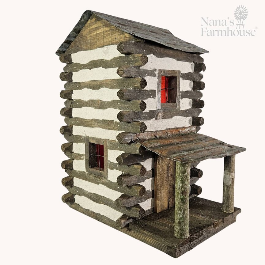 Frontier Log Cabin Two Story with Covered Porch Lighted - 17 " x 14" x 10"