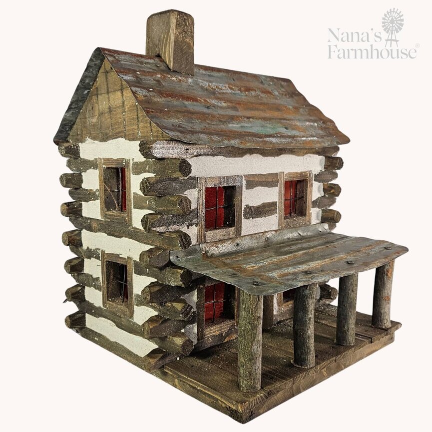 Farmhouse Log Cabin 4 Post Covered Porch Lighted - 17" x 13.5" x 13"