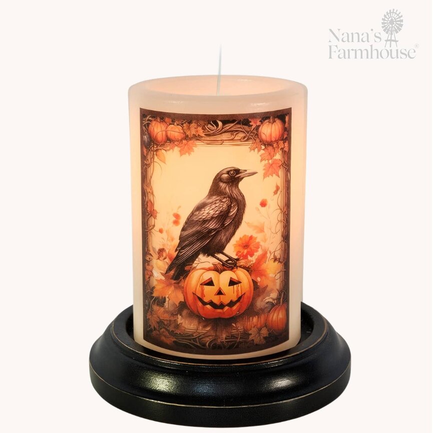 Spooky Fall Halloween Crow Candle Sleeve - Vanilla