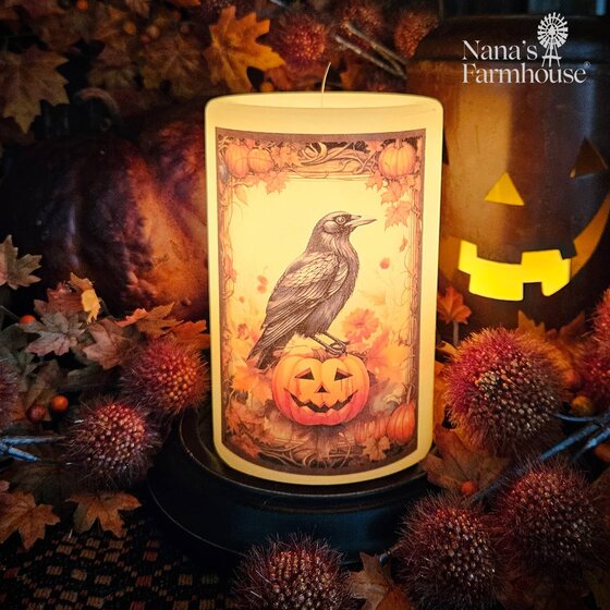 Spooky Fall Halloween Crow Candle Sleeve - Vanilla