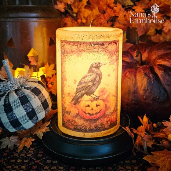 Spooky Fall Halloween Crow Candle Sleeve - Brown Sugar