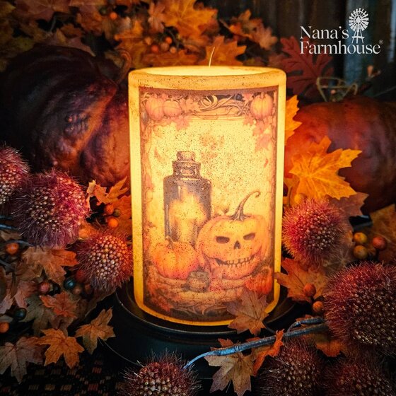 Spooky Fall Jack & Candle Candle Sleeve - Brown Sugar