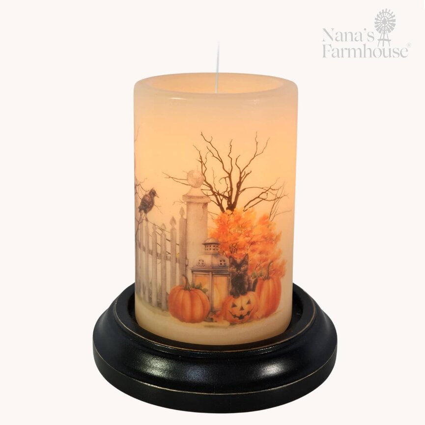 Garden Gate Halloween Candle Sleeve - Antique Vanilla