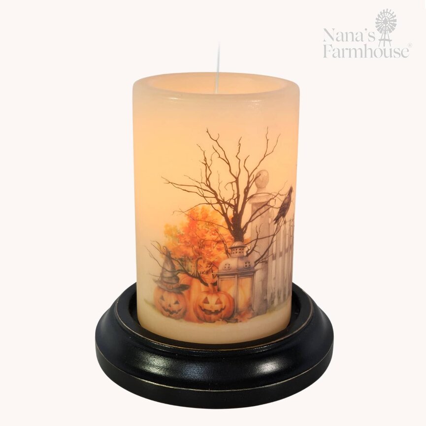 Garden Gate Halloween Candle Sleeve - Antique Vanilla