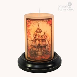 Spooky Fall Mansion Candle Sleeve - Antique Vanilla