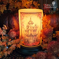 Spooky Fall Mansion Candle Sleeve - Antique Vanilla