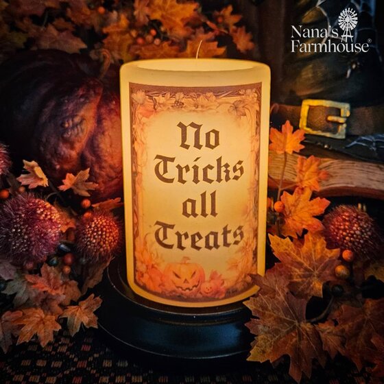 Spooky Fall No Tricks Candle Sleeve - Antique Vanilla