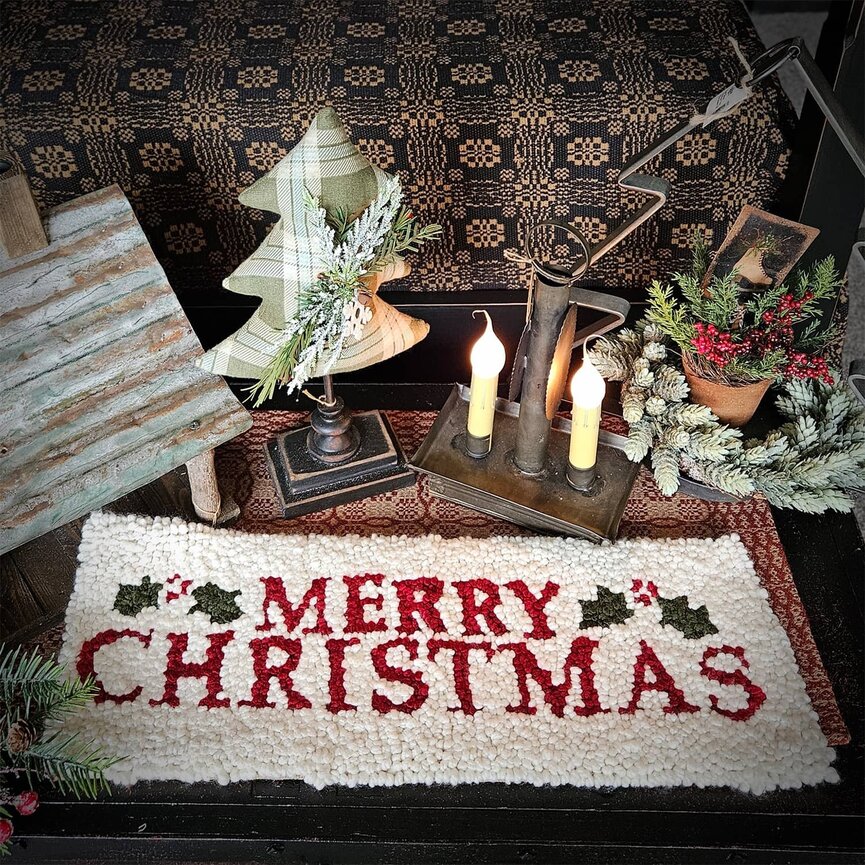 Hooked Rug Merry Christmas Runner - 23.5"  x 9"