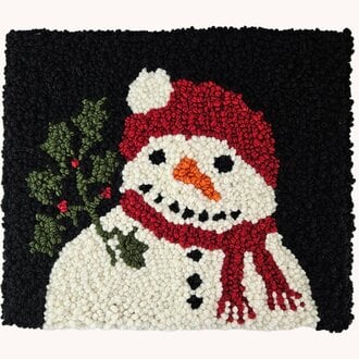 Hooked Rug Snowman with Tree