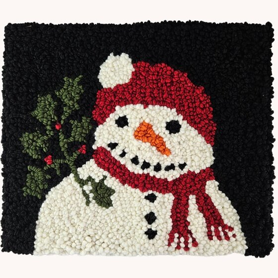 Hooked Rug Snowman with Tree
