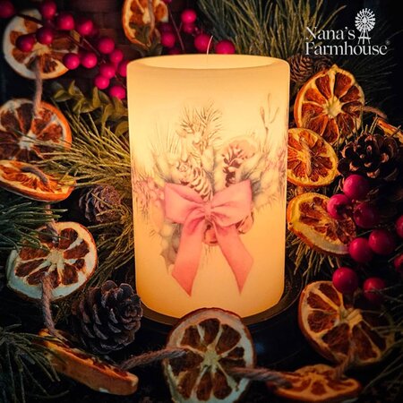 Christmas Garland Bow Candle Sleeve - Antique Vanilla