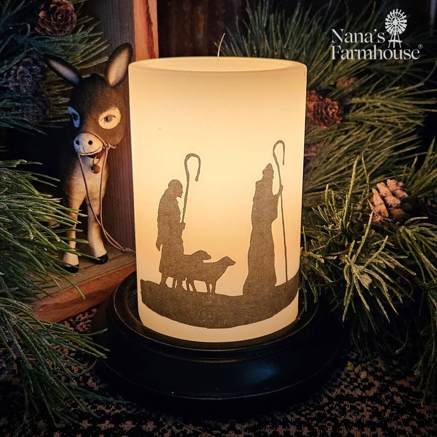 Vintage Nativity Shepherds Candle Sleeve - Vanilla