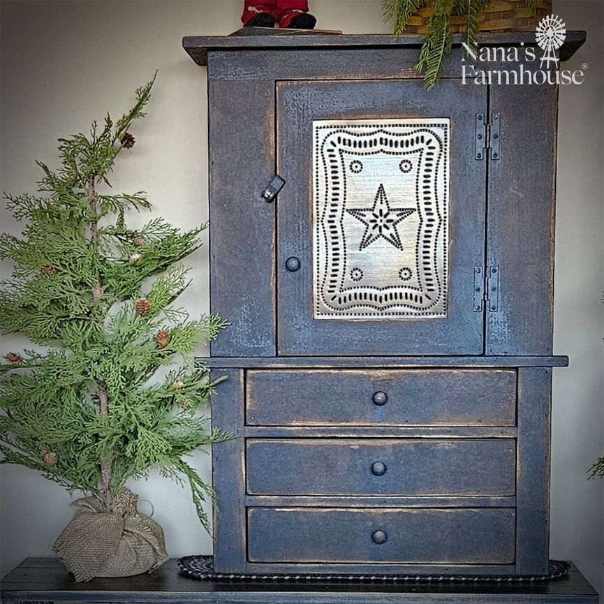 Wall Cupboard with Star Tin Black - 37" x 26" x 8"