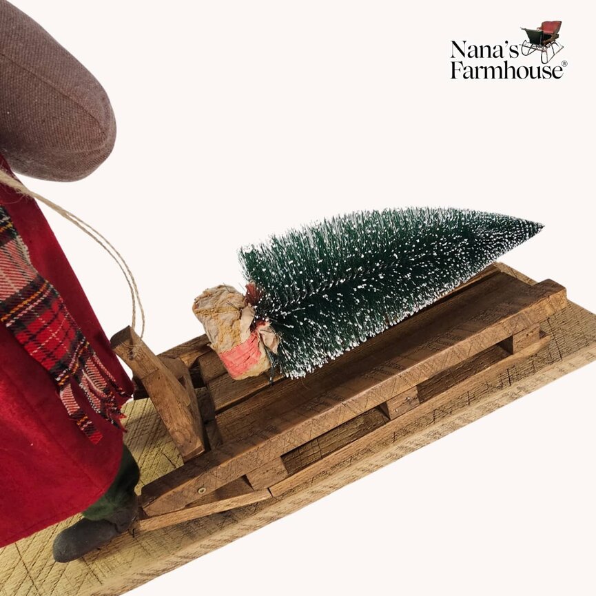 Santa Red Robe with Christmas Tree On Sled - 20" x 20" x 7"