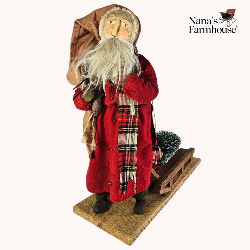 Santa Red Robe with Christmas Tree On Sled - 20" x 20" x 7"