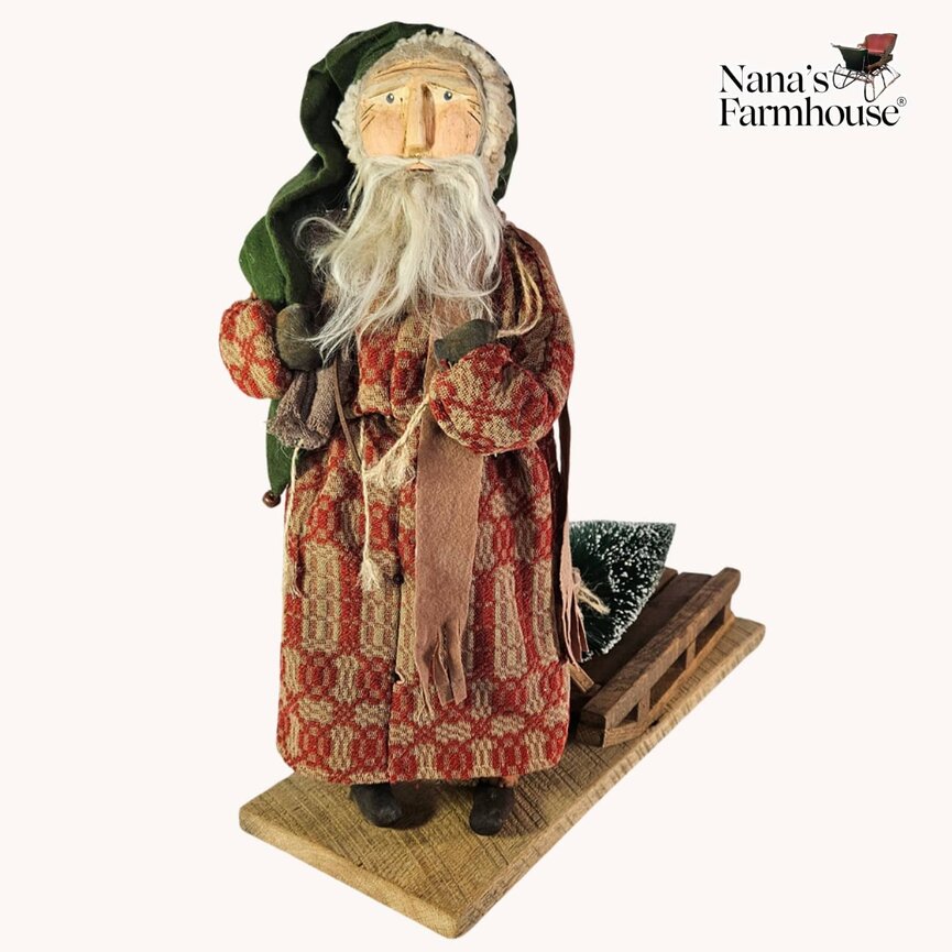 Santa Red & Tan Coverlet Robe with Christmas Tree On Sled - 20" x 20"  x 7"