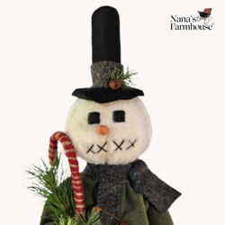 Walter Snowboy Brown & Green Plaid Plants with Candy Cane  - 19"