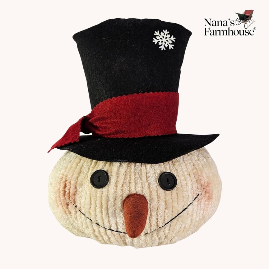 Chenille Big Joe Snowman Head Top Hat, Carrot Nose Red Tie On Hat - 13" x 10"