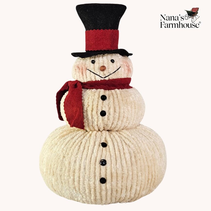 Chenille Stacked Snowman Doll with Solid Red Scarf Large - 15.5" x 10"