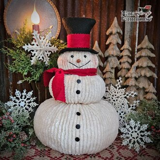 Chenille Stacked Snowman Doll with Solid Red Scarf - Large