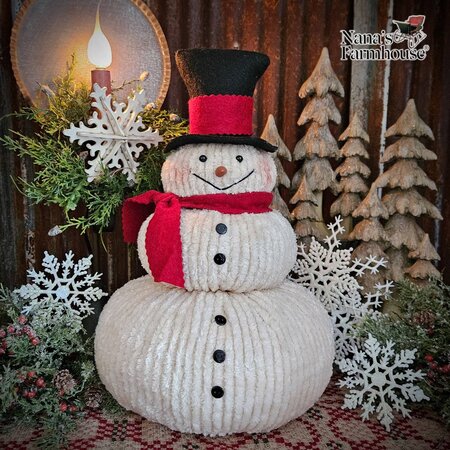 Chenille Stacked Snowman Doll with Solid Red Scarf - Large