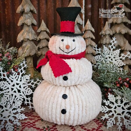 Chenille Stacked Snowman Doll with Red Scarf - Small