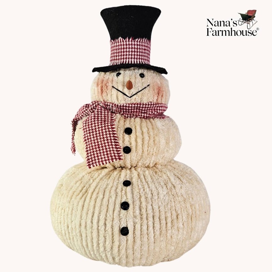 Chenille Stacked Snowman with Red Houndstooth Scarf Large - 15.5" x 10"