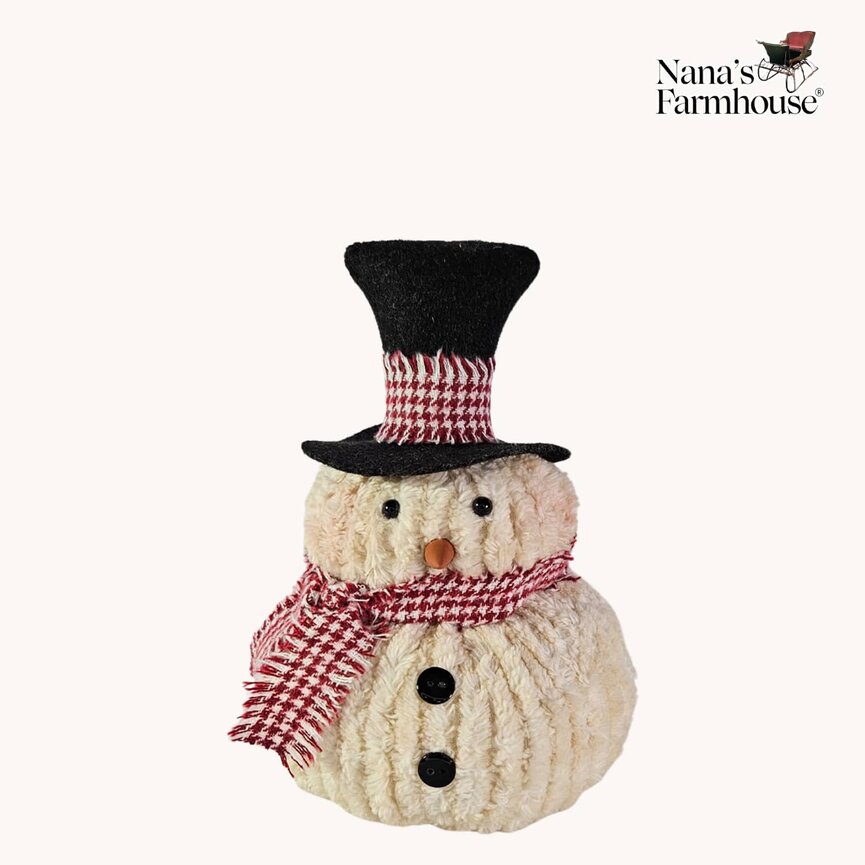 Roly Poly Chenille Snowman with Red Houndstooth Scarf Extra Small - 7.5" x 5"