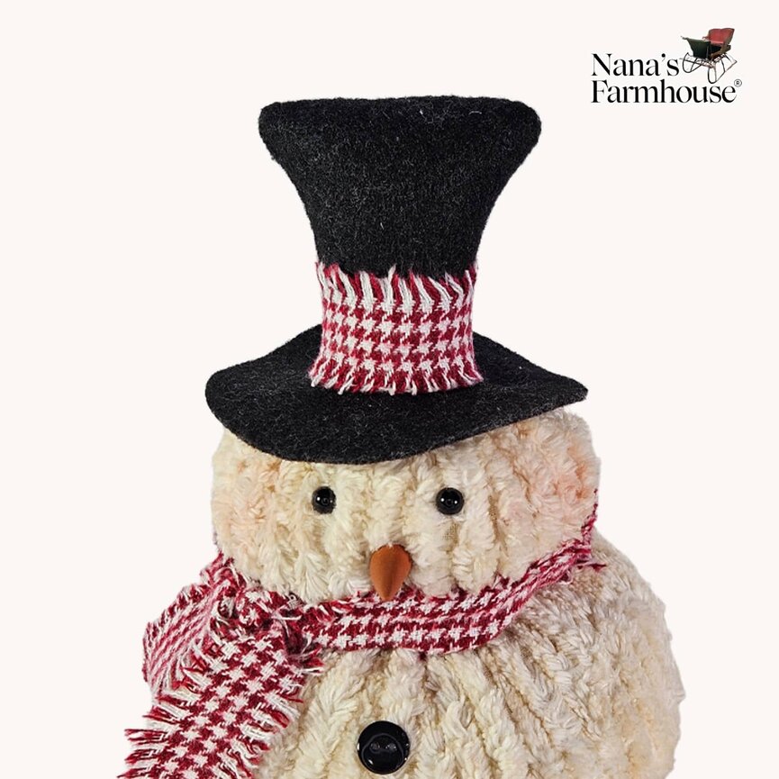 Roly Poly Chenille Snowman with Red Houndstooth Scarf Extra Small - 7.5" x 5"