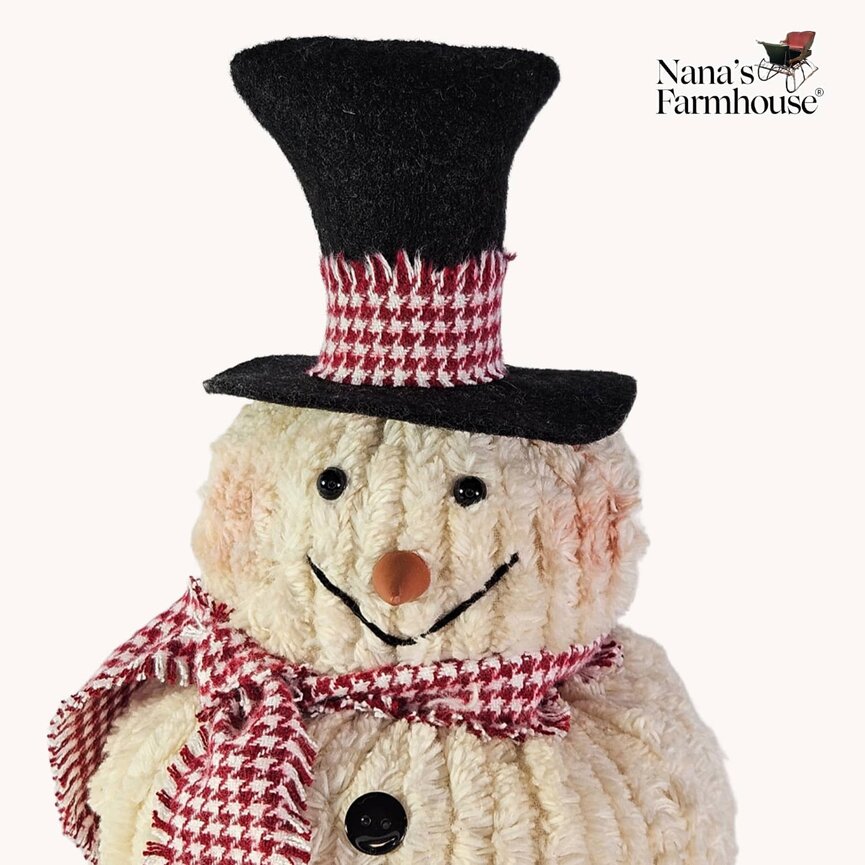 Chenille Stacked Snowman with Red Houndstooth Scarf Small - 11" x 7"