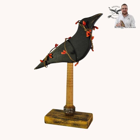 Folk Art Crow On Mustard Base - 10.5"