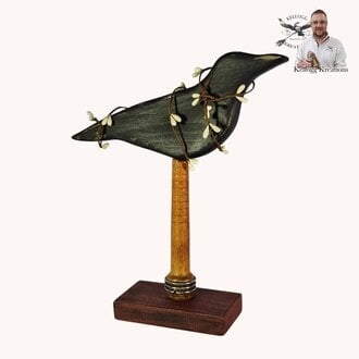 Hand Carved Primitive Crow on Barn Red Base - 10.5"