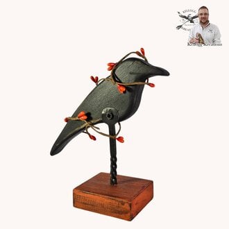 Hand Carved Primitive Crow on Pumpkin Base - 6"