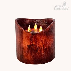 Hand Dipped Moving Flame 3 Wick Timer Pillar Candle Burgundy - 6" x 6"