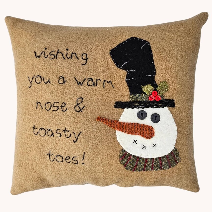 Wishing You A Warm Nose & Toasty Toes Wool Pillow - 10.5" x 9.5"