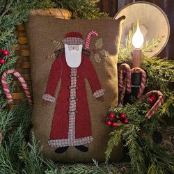 Primitive Santa Red Robe Wool Applique Pillow - 14" x 9"