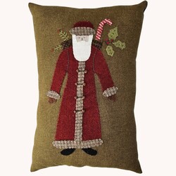 Primitive Santa Red Robe Wool Applique Pillow - 14" x 9"