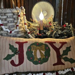 JOY & Wreath Wool Applique Pillow - 17" x 8"
