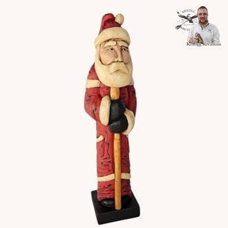 Hand Carved Santa Red Robe with Staff