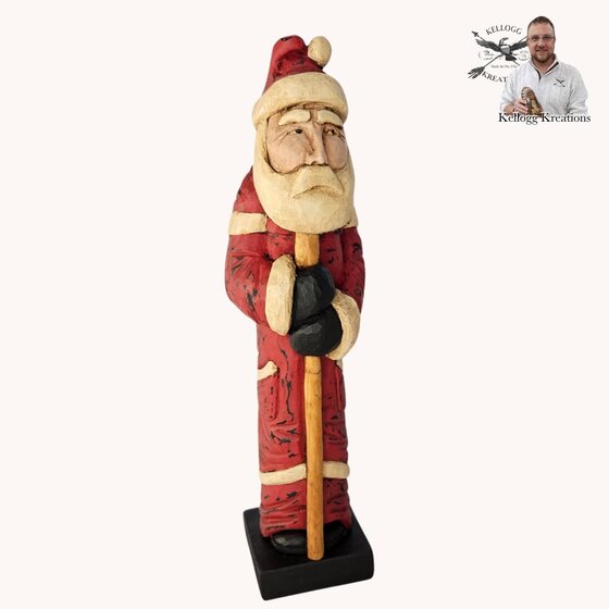 Hand Carved Santa Red Robe with Staff