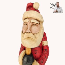 Hand Carved Santa Red Robe with Staff - 10.5"