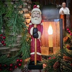 Hand Carved Santa Red Robe with Staff - 10.5"