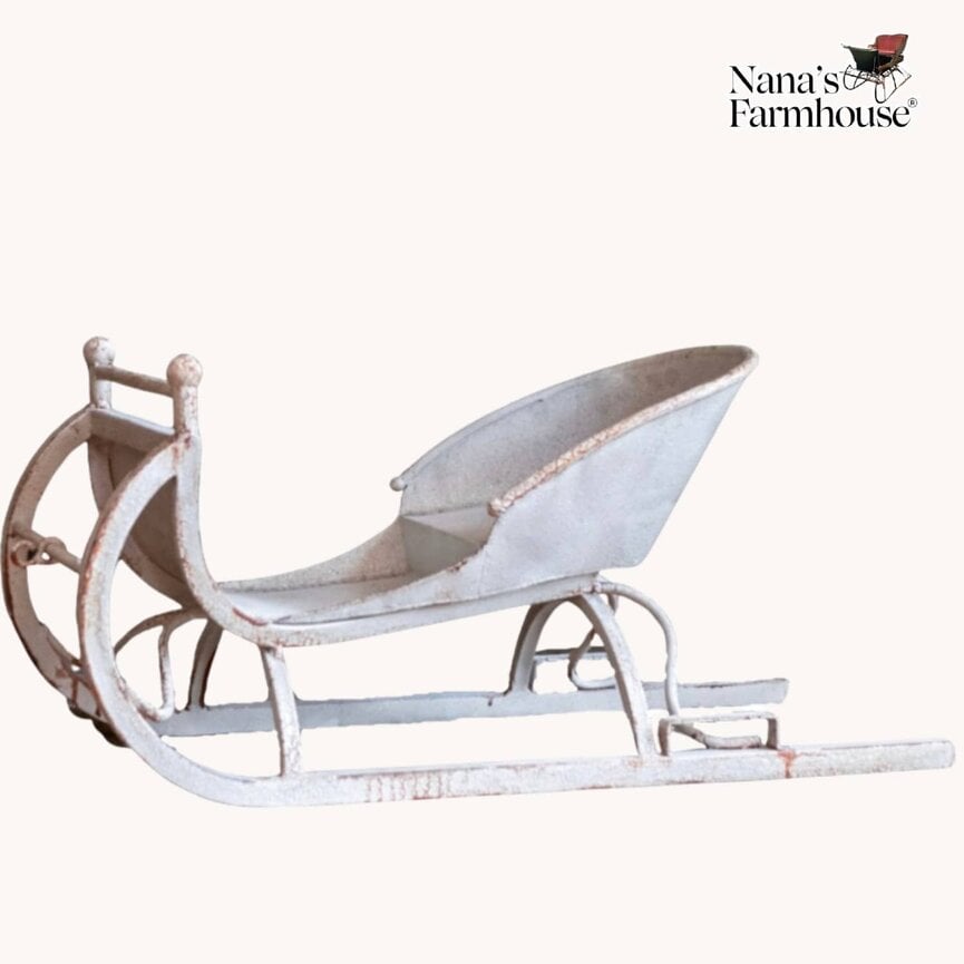 Distressed Metal Sleigh White - 33.5" x 14" x 14.5"